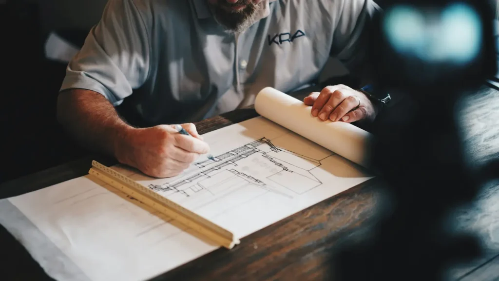 Contractor reviewing construction plans